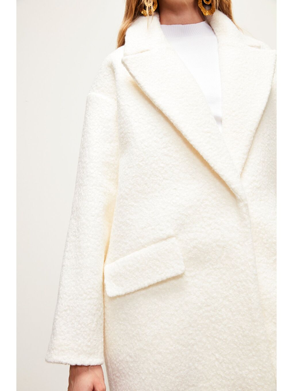 Uzun Buklet Kaban - Ekru-8