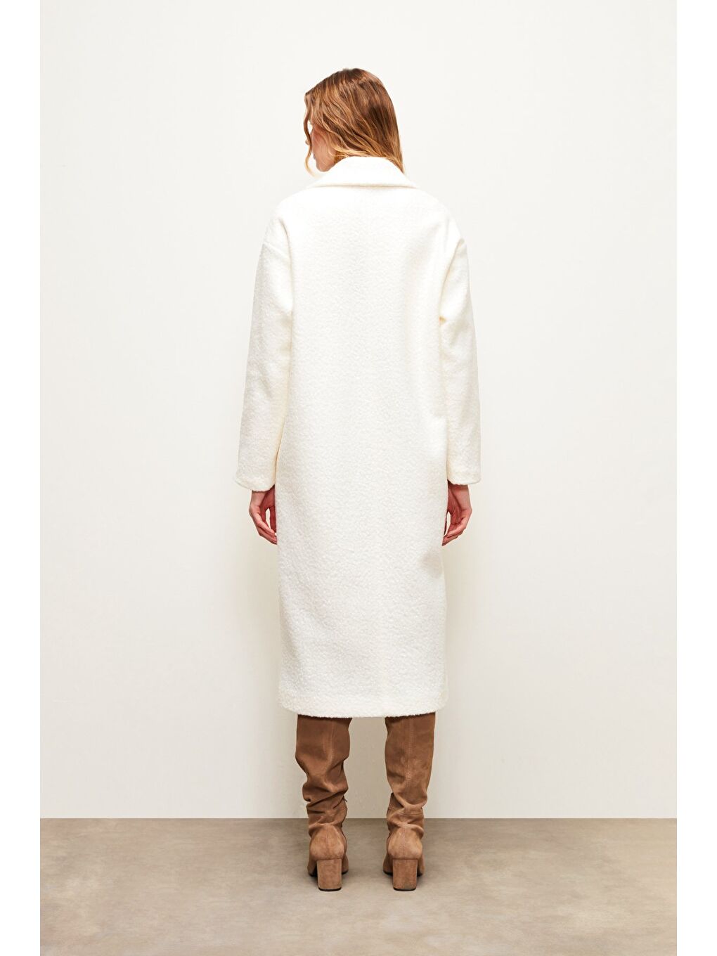 Uzun Buklet Kaban - Ekru-9