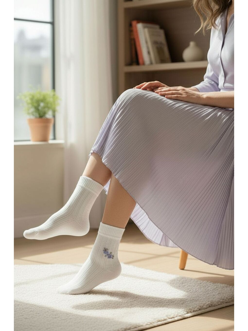 Kadın 12’li Premium Floral Soket Çorap – Taş İşlemeli – Karışık Asorti (12 Çift)-1