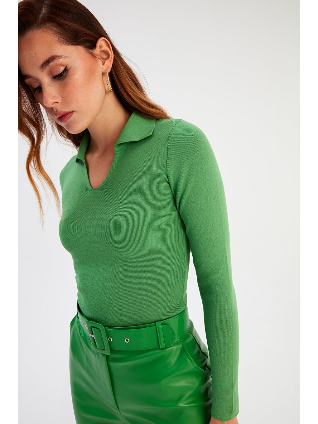 Polo Yaka Triko - Yeşil-4