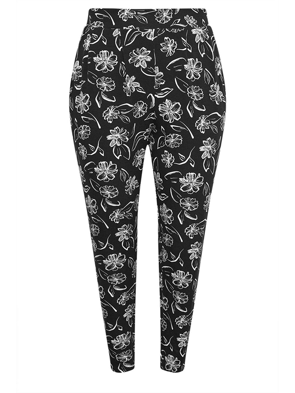 Siyah Büyük Beden Dar Paça Desenli Cepli Havuç Kesim Elastanlı Pantolon 143733-5