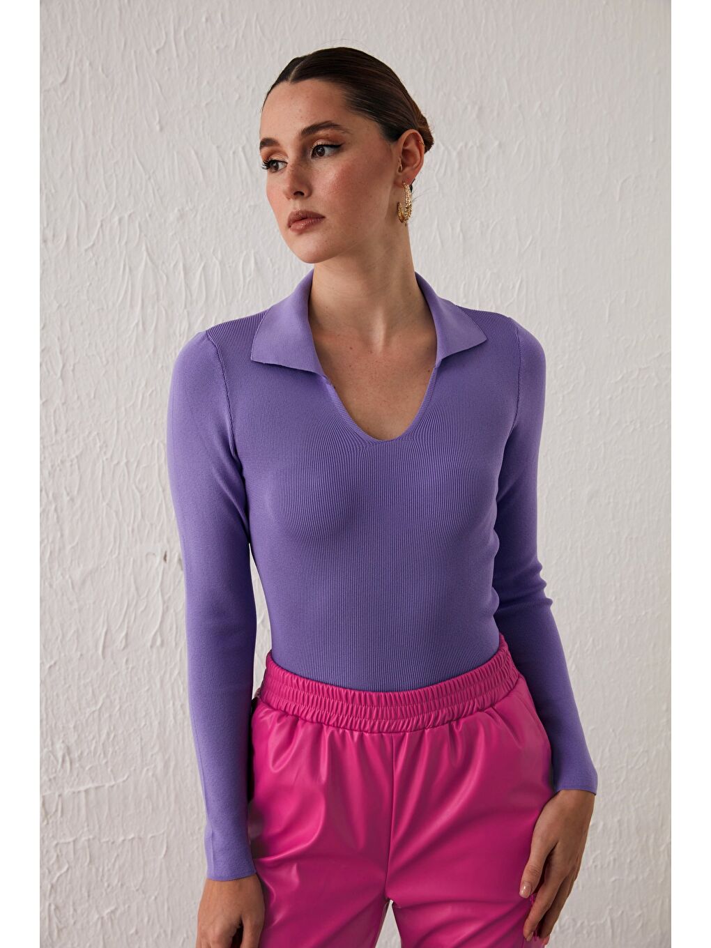 Polo Yaka Triko - Lila-2