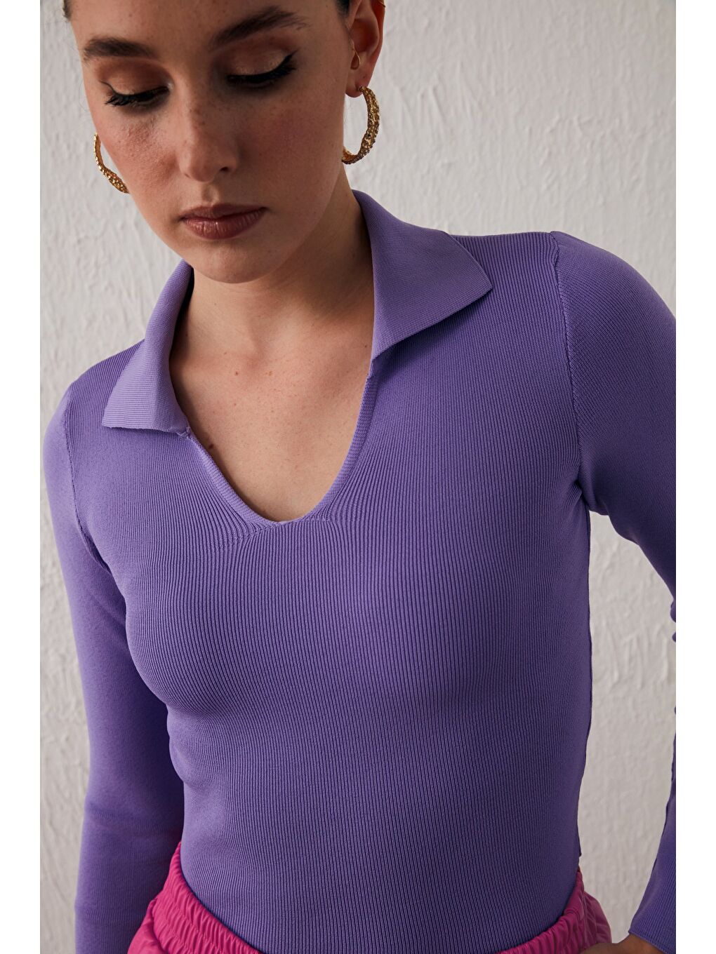 Polo Yaka Triko - Lila-3