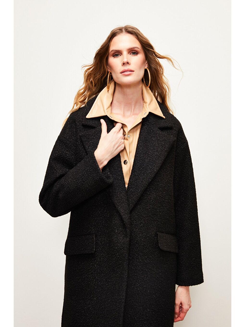 Uzun Buklet Kaban - Siyah-4