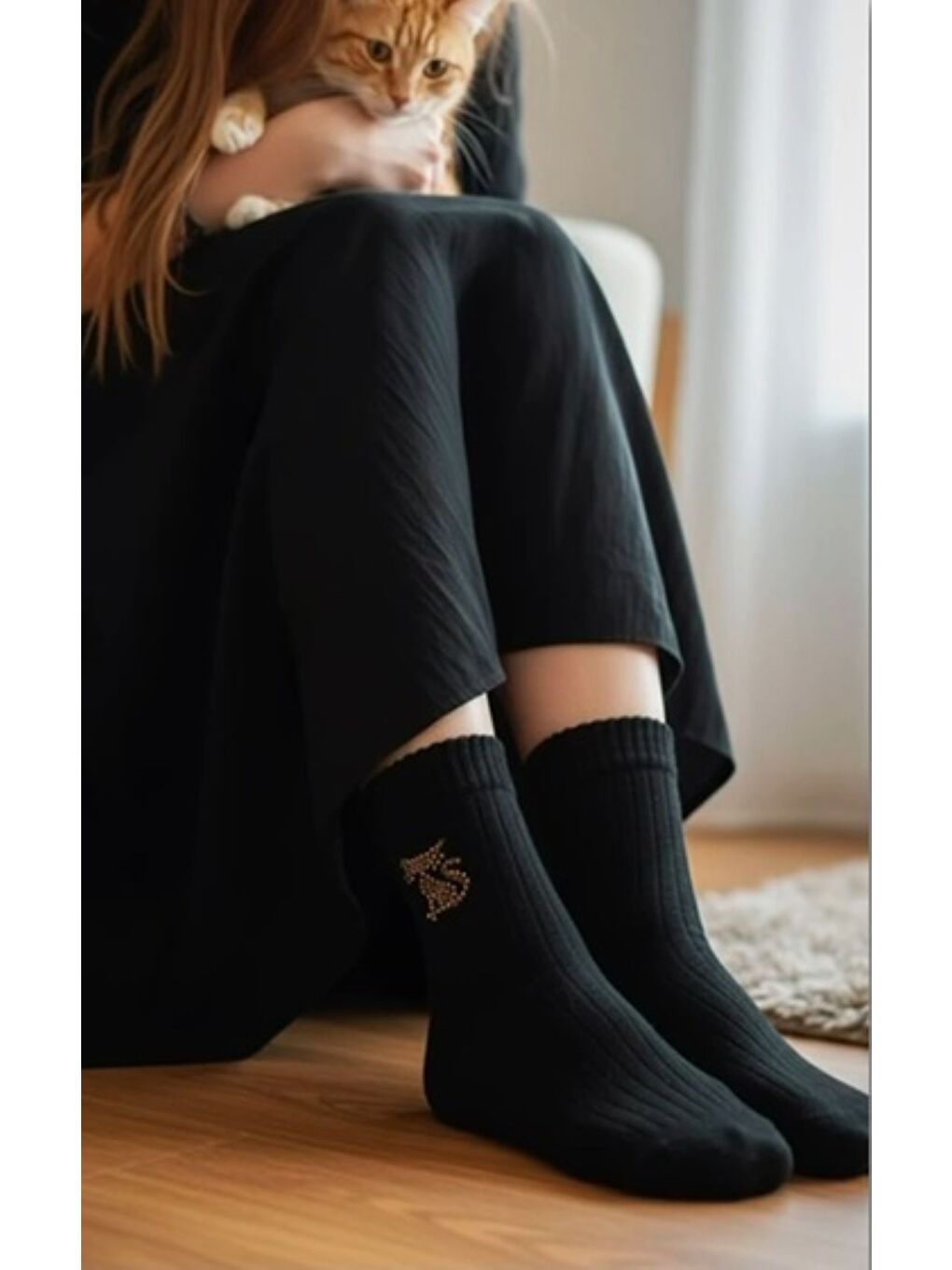 Karışık Kadın Premium Soket Çorap 12’li Set – Minimal Kedi Taş Detaylı – Renkli Seri (12 Çift)-1