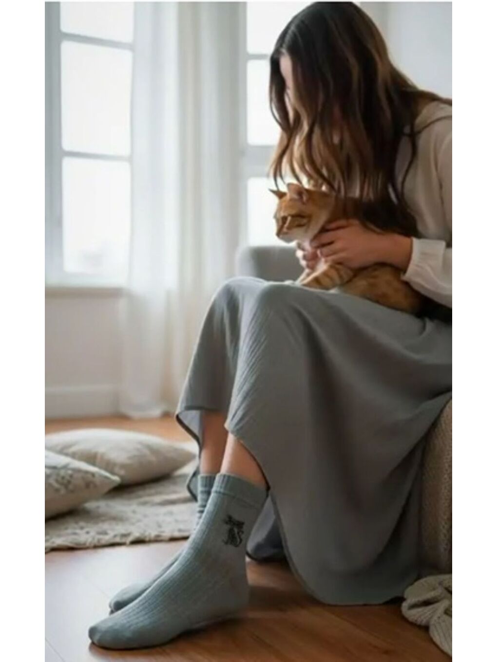 Karışık Kadın Premium Soket Çorap 12’li Set – Minimal Kedi Taş Detaylı – Renkli Seri (12 Çift)-2