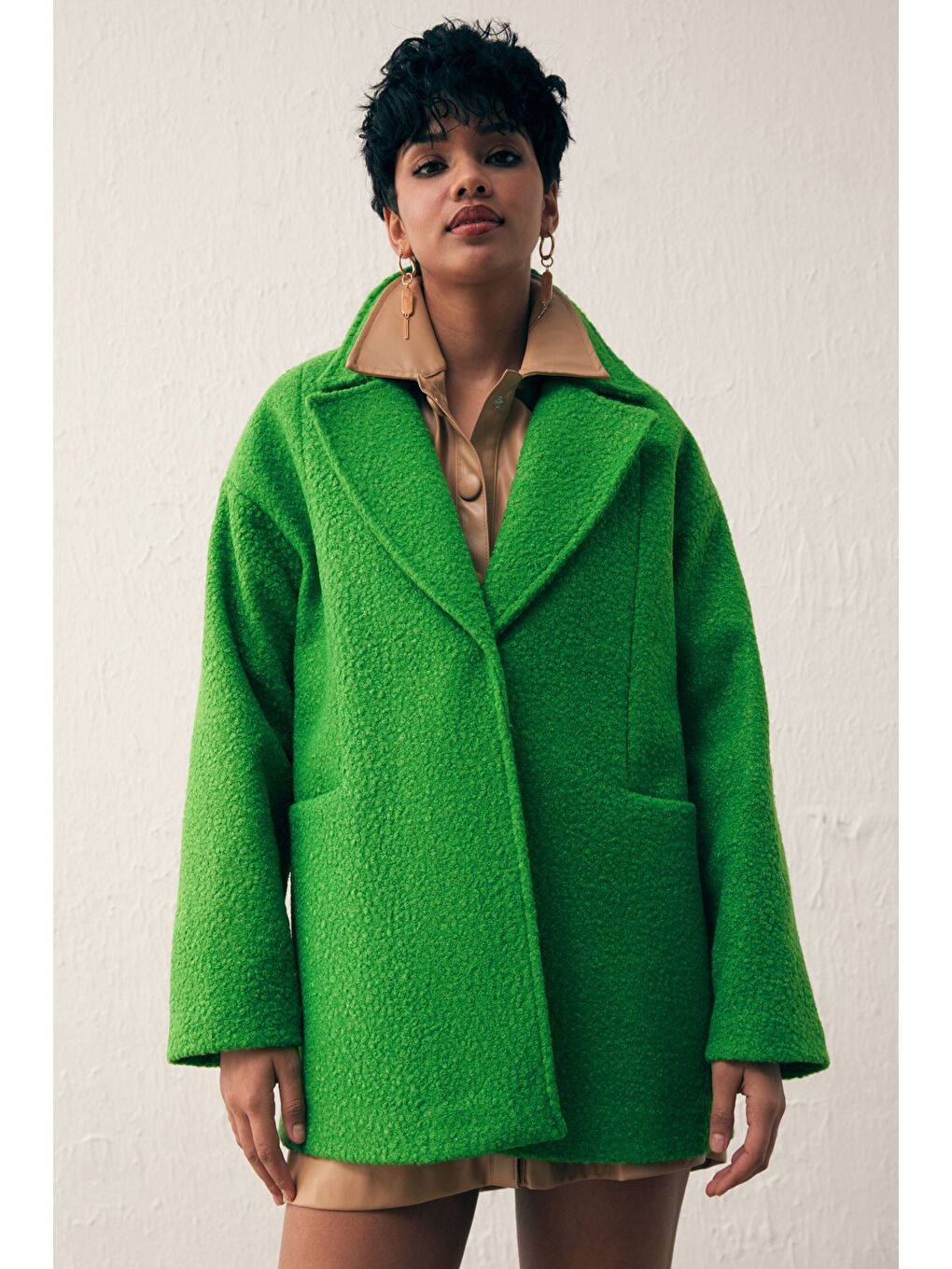 Cep Detaylı Oversize Kaban - Yeşil