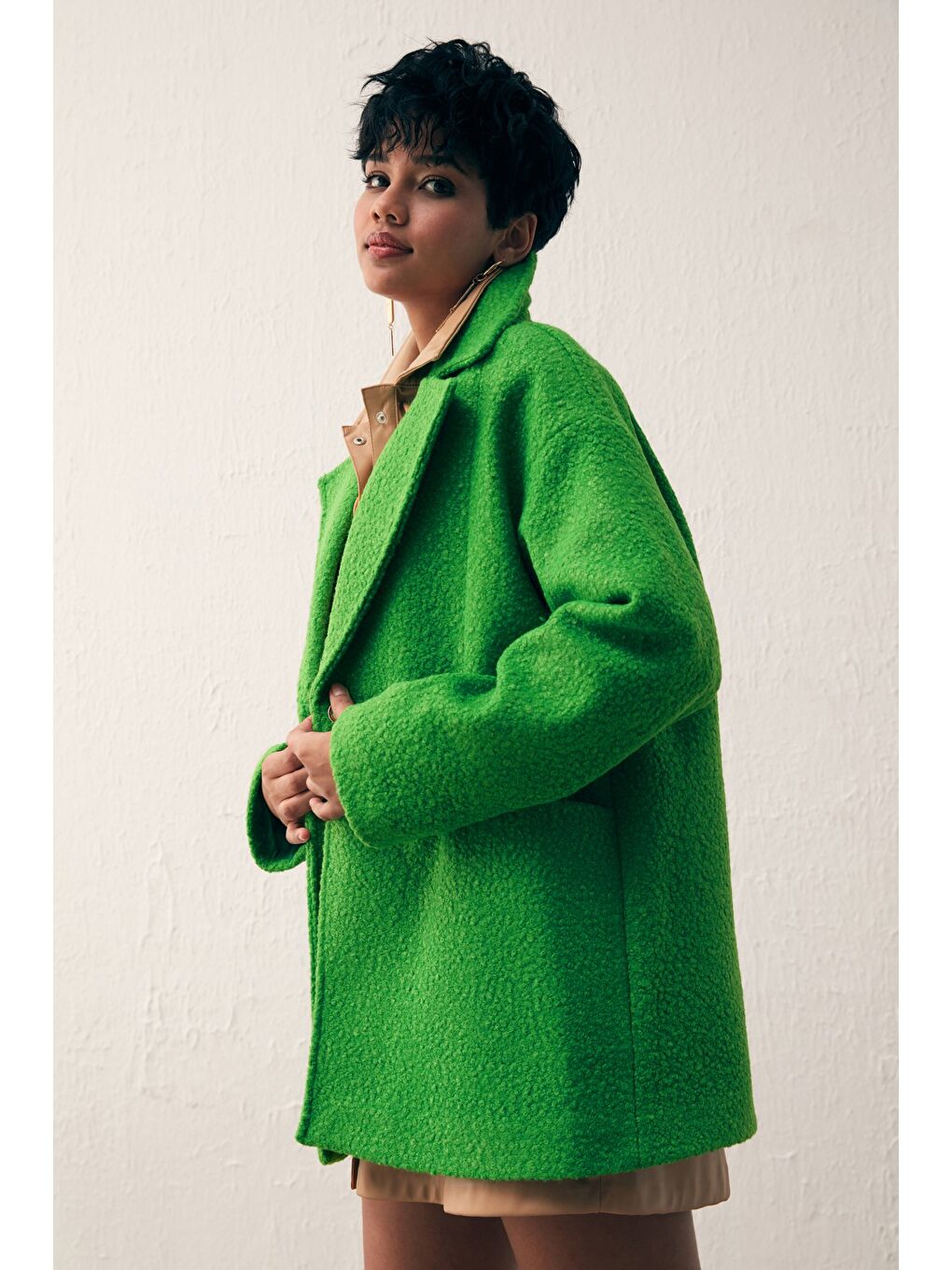 Cep Detaylı Oversize Kaban - Yeşil-1
