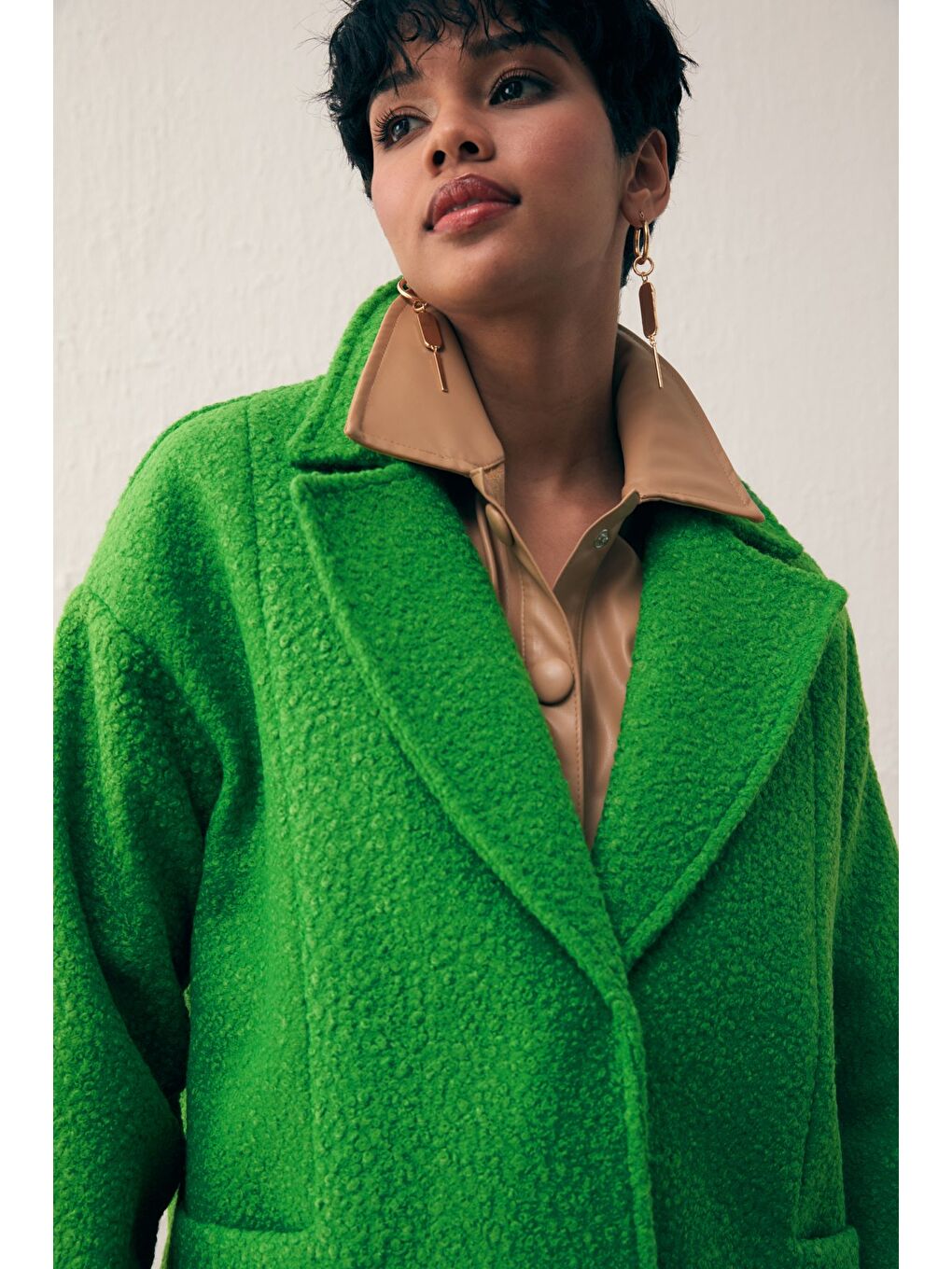 Cep Detaylı Oversize Kaban - Yeşil-2
