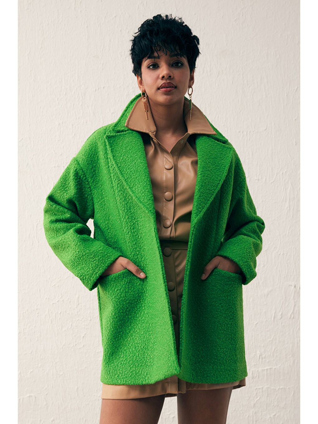 Cep Detaylı Oversize Kaban - Yeşil-3