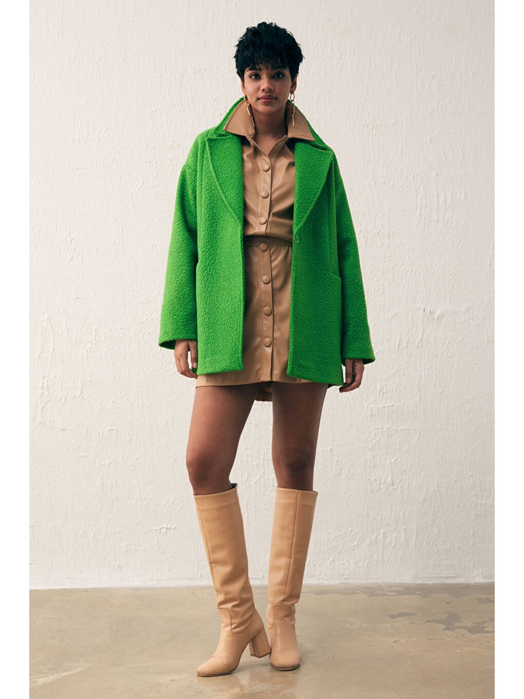 Cep Detaylı Oversize Kaban - Yeşil-4