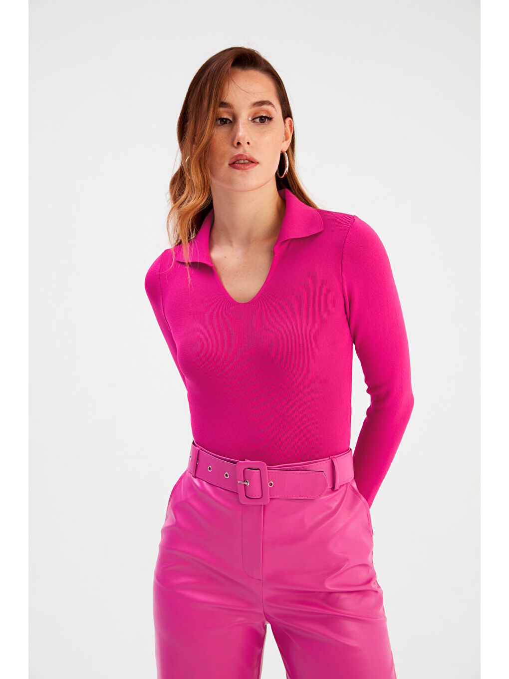 Polo Yaka Triko - Fuşya-1