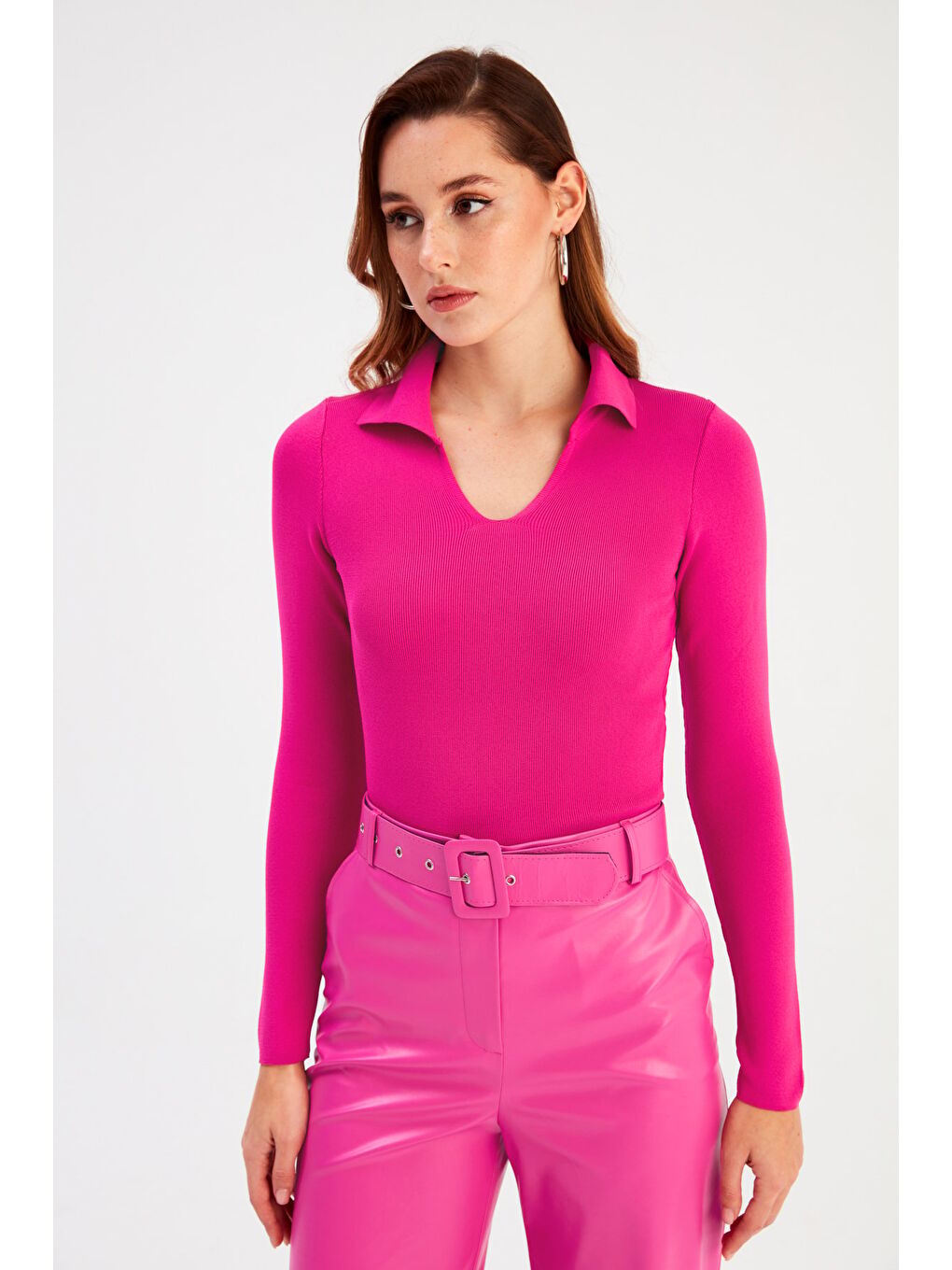 Polo Yaka Triko - Fuşya-2