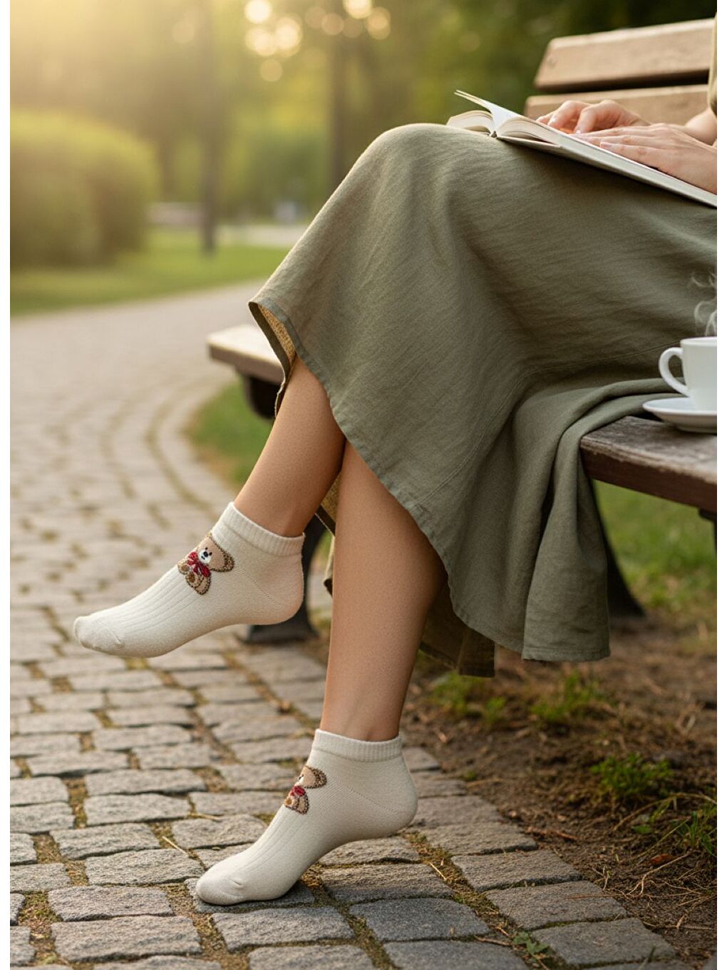 Kadın 12’li Premium Ayıcıklı Sneakers Çorap – Taş İşlemeli – Karışık Asorti (12 Çift)-5