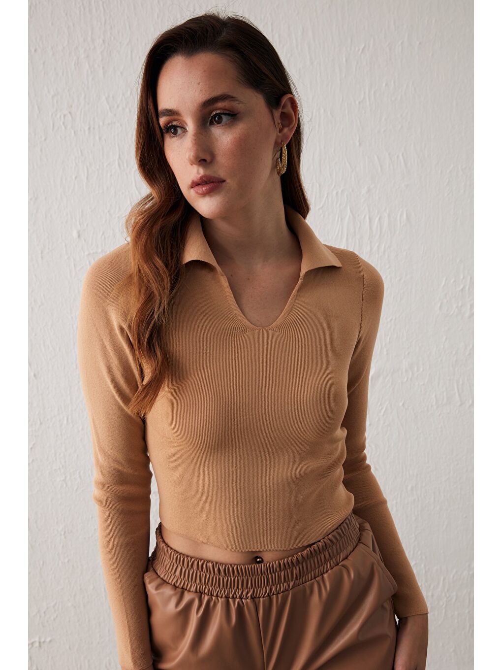 Kahverengi Polo Yaka Triko - Bisküvi-3