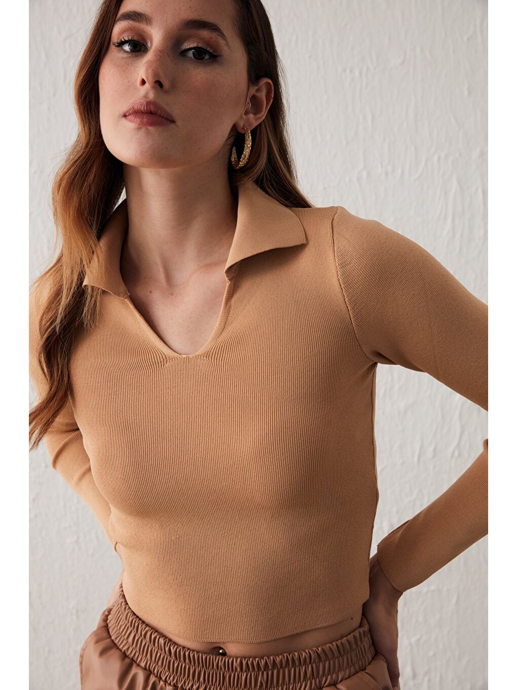 Kahverengi Polo Yaka Triko - Bisküvi-4