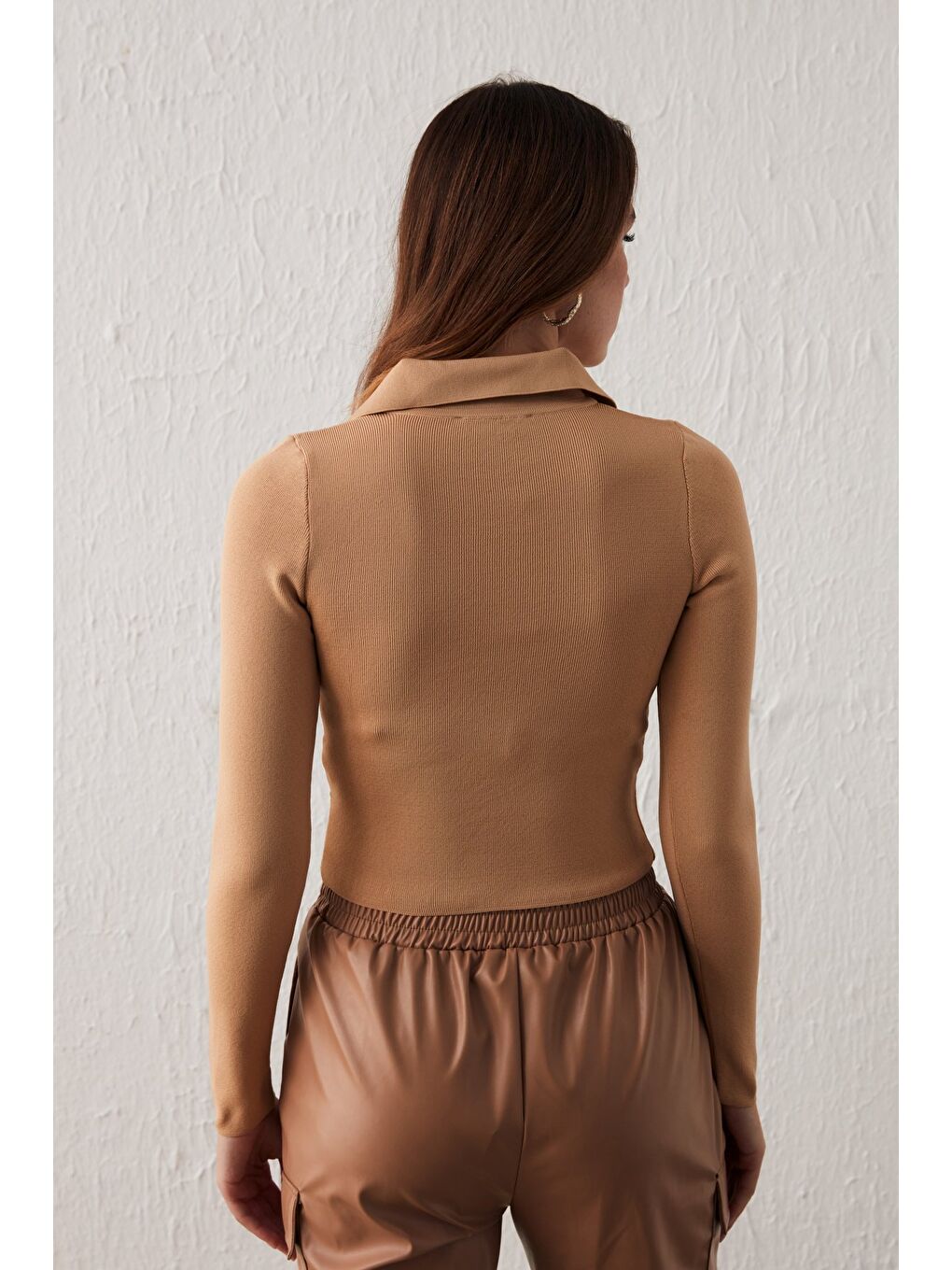 Kahverengi Polo Yaka Triko - Bisküvi-5