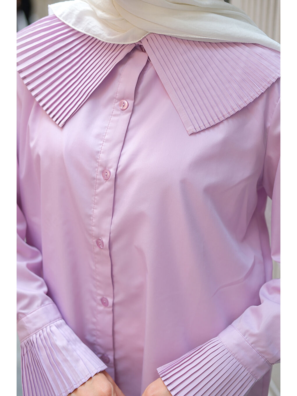 Kadın Gömlek Ve Kol Pilise Detaylı Gömlek Lila-1