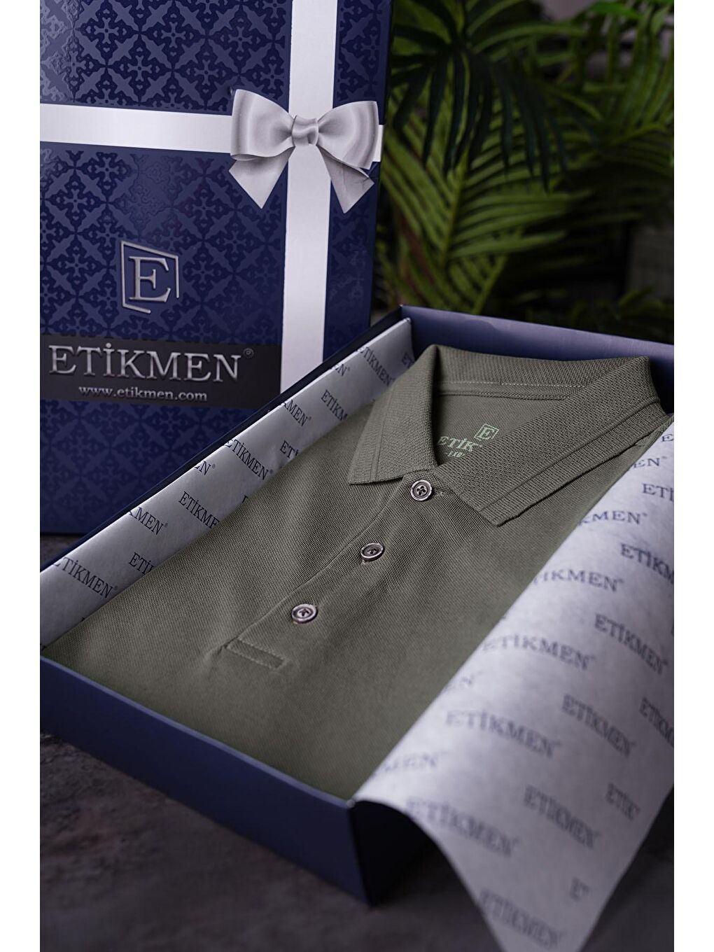 Haki Yaka Desenli Erkek Polo Yaka %100 Pamuk Tişört-3