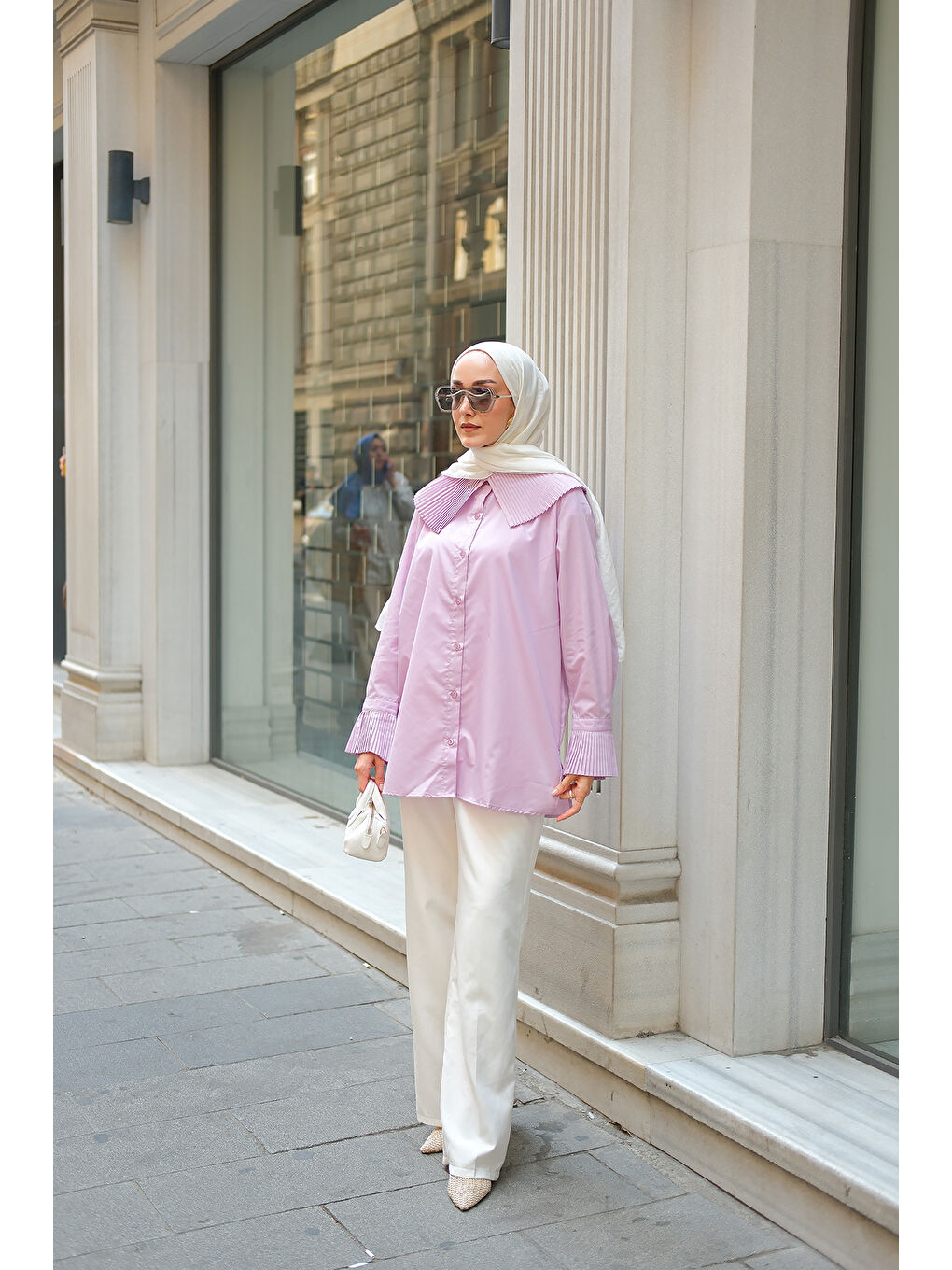 Kadın Gömlek Ve Kol Pilise Detaylı Gömlek Lila-4