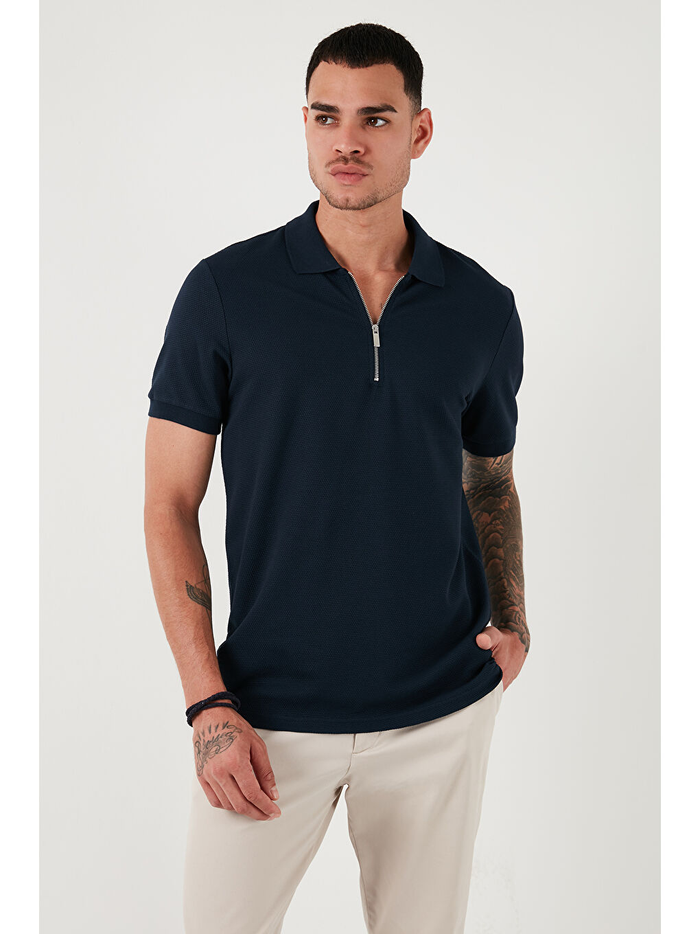 Buratti İndigo Pamuklu Regular Fit Fermuarlı Polo Yaka Erkek T Shirt 5902915 - 5