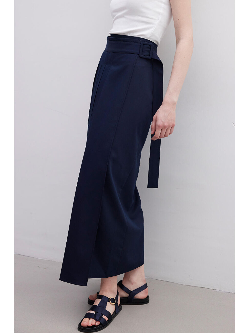 Pliseli Kruvaze Etek Lacivert-6