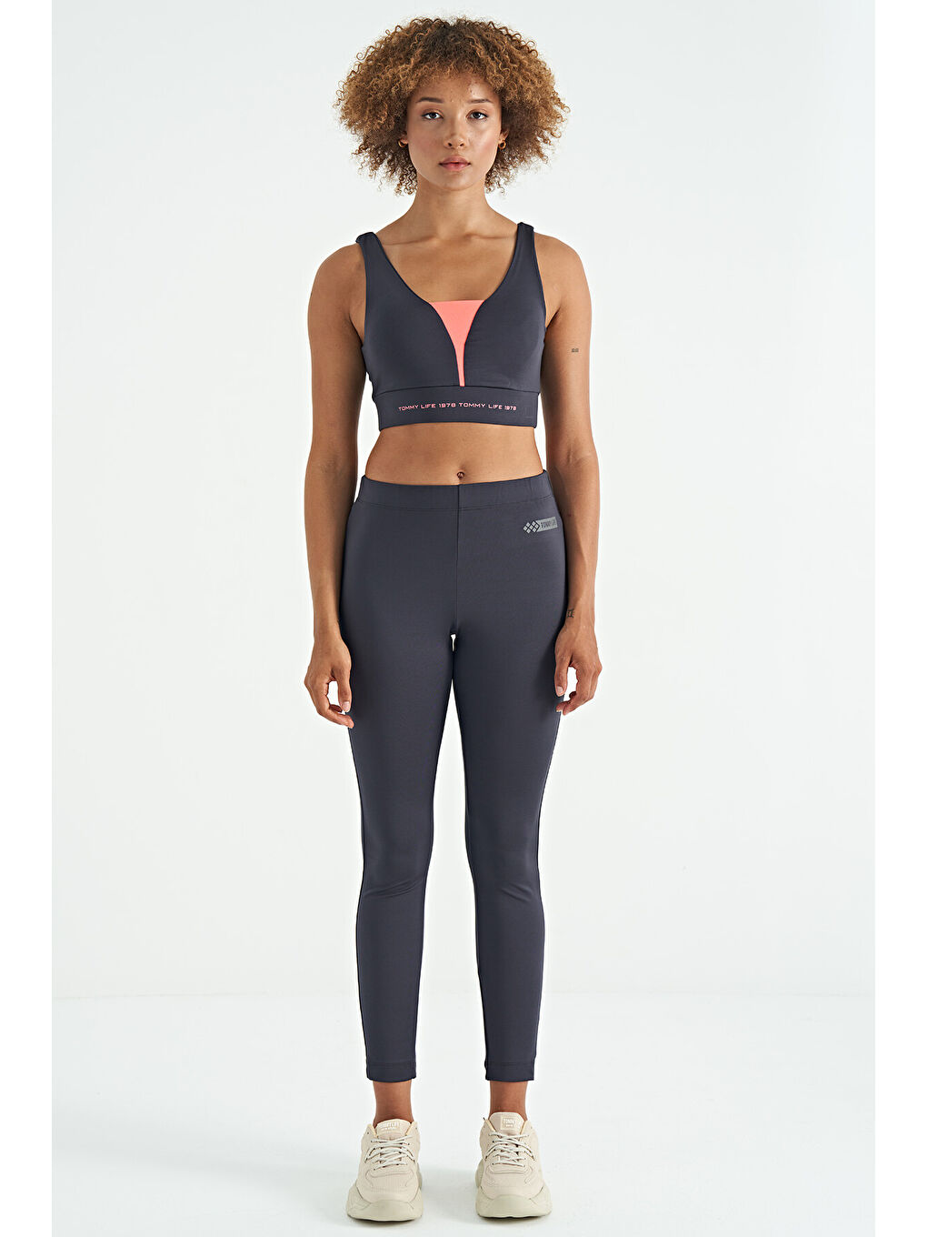 Antrasit Yazı Baskılı Renk Bloklu Dar Kalıp Dalgıç Kumaş Kadın Büstiyer - 97271-2