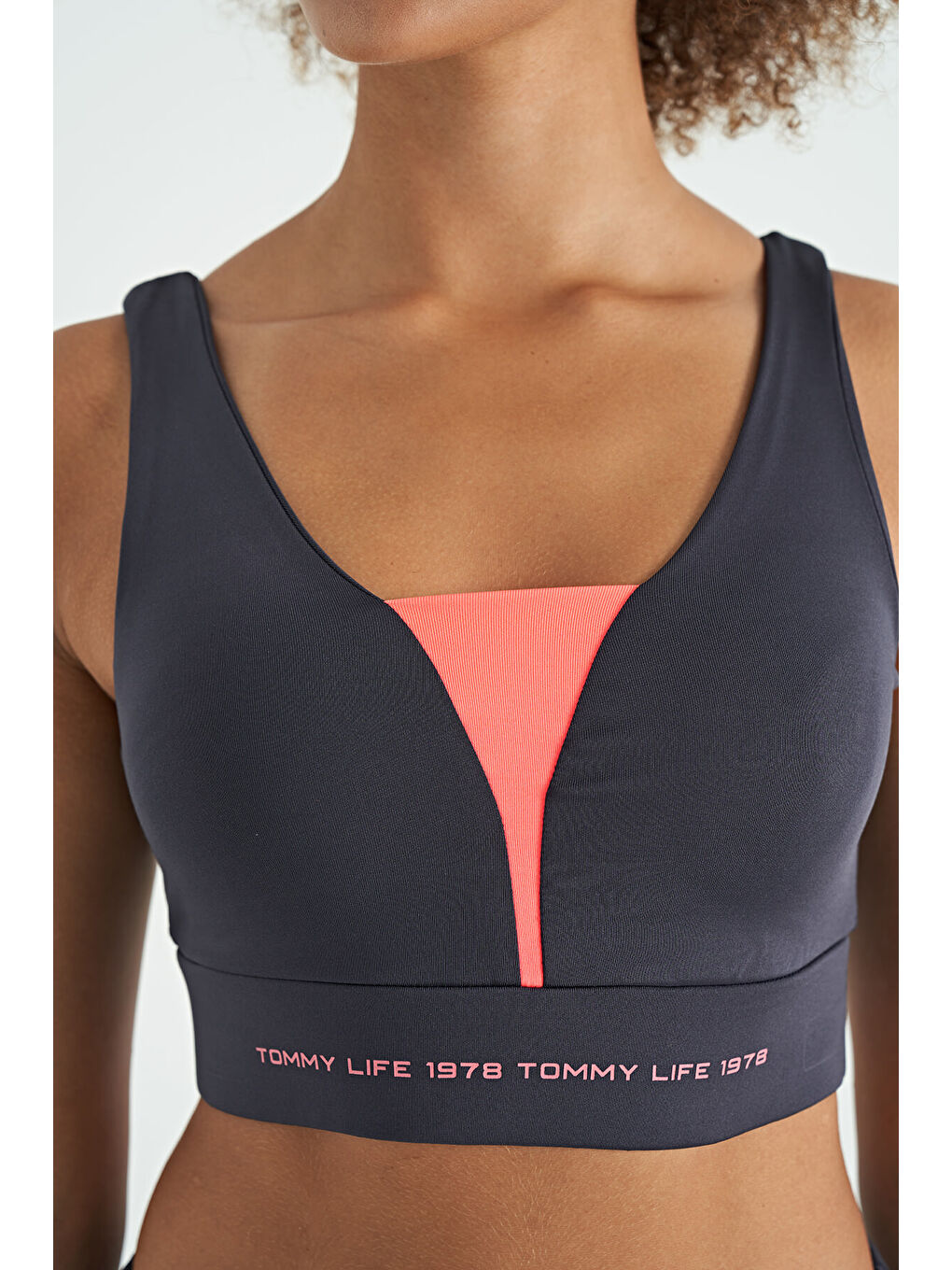 Antrasit Yazı Baskılı Renk Bloklu Dar Kalıp Dalgıç Kumaş Kadın Büstiyer - 97271-3