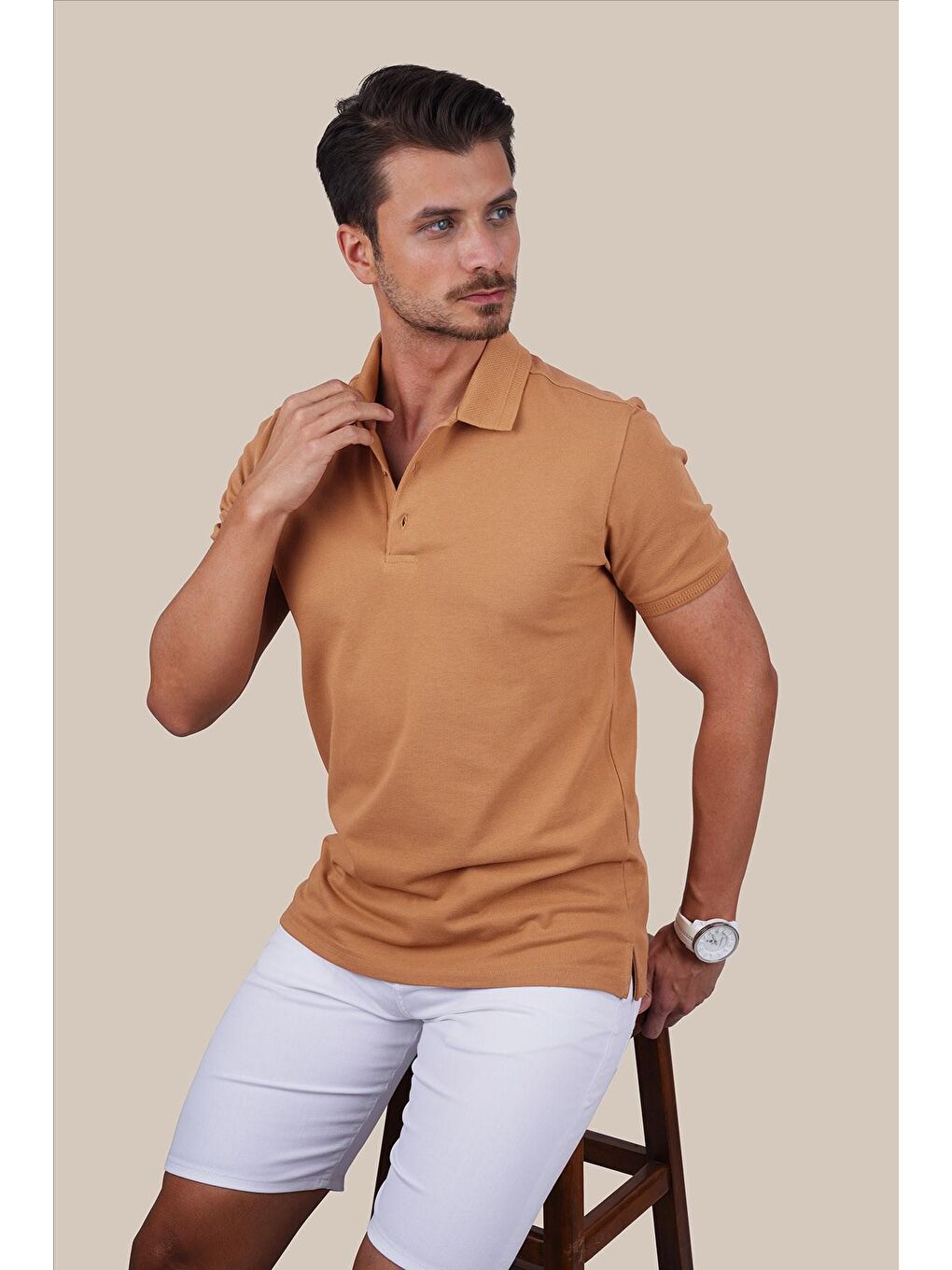 Etikmen Kahverengi Taba Yaka Desenli Erkek Polo Yaka Tişört - 4