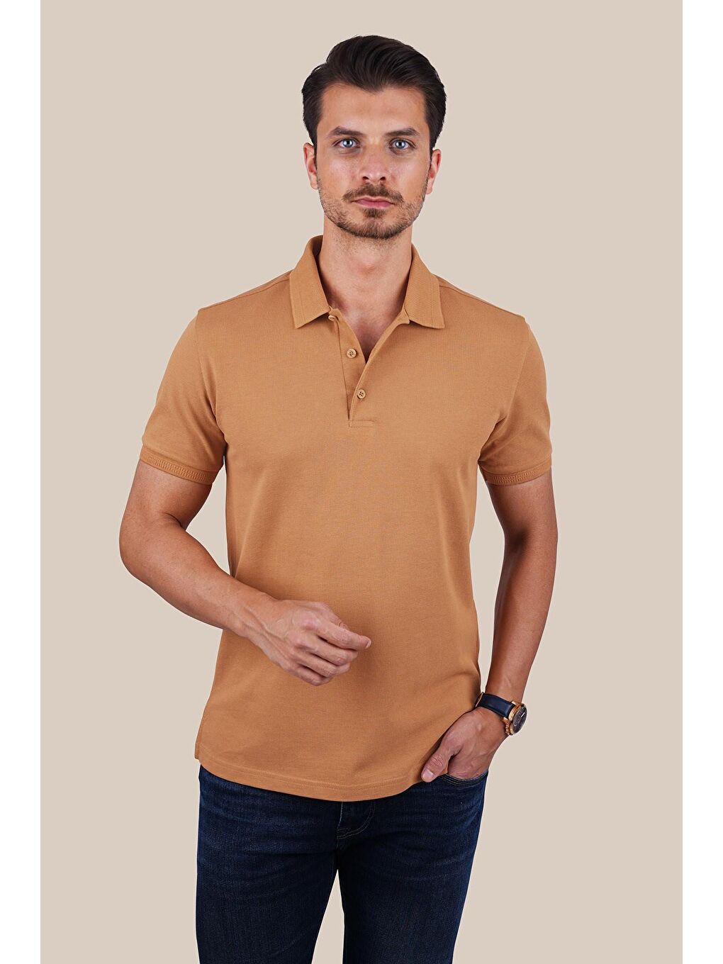 Etikmen Kahverengi Taba Yaka Desenli Erkek Polo Yaka Tişört - 2