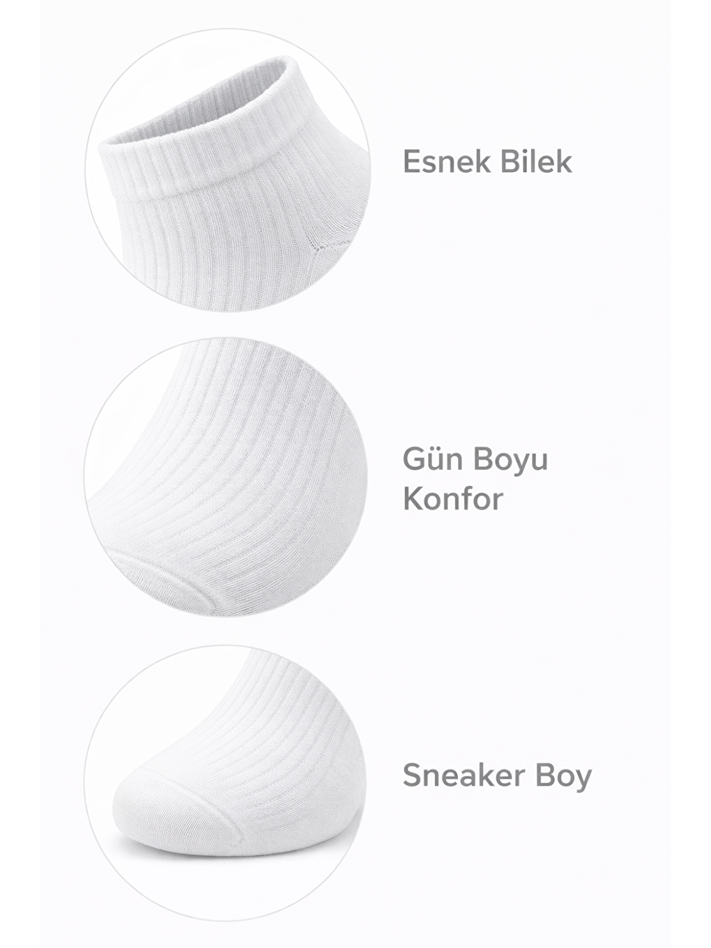 Beyaz Sneaker Model Çorap 6’lı Paket – Dikişsiz Burun, Topuk Burun Takviyeli, Pamuklu (6 Çift)-1