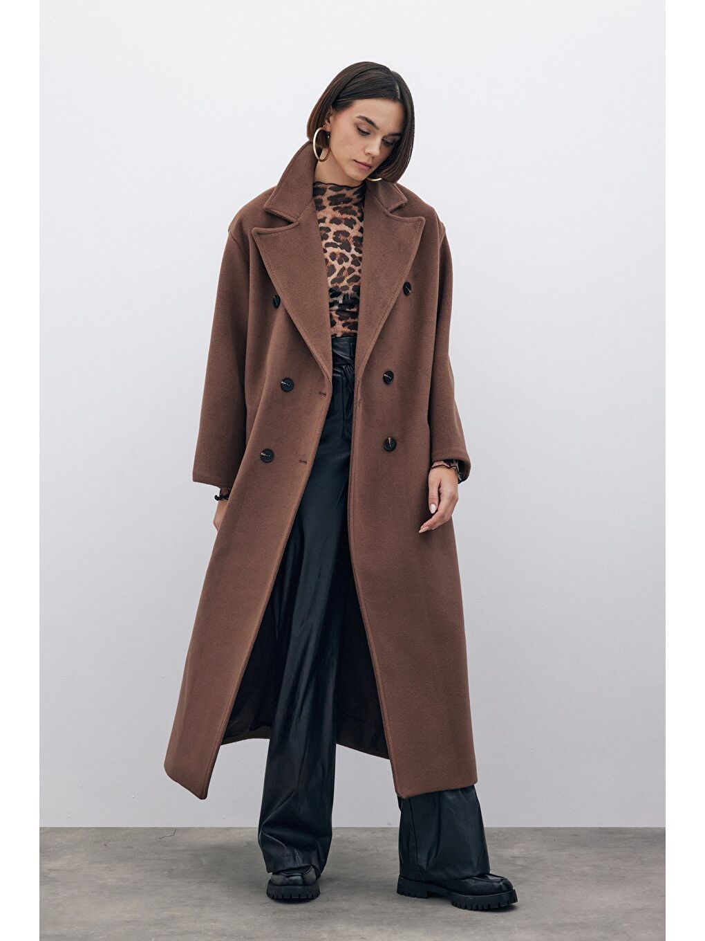 Kahverengi Kruvaze Uzun Kaban - Kahve-2