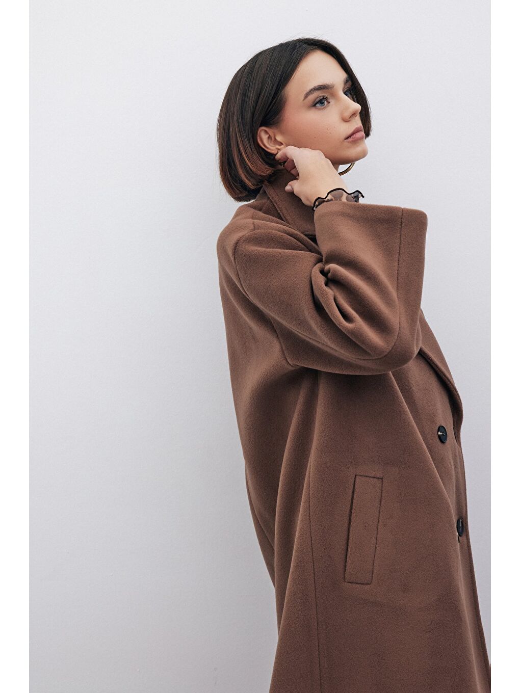 Kahverengi Kruvaze Uzun Kaban - Kahve-4