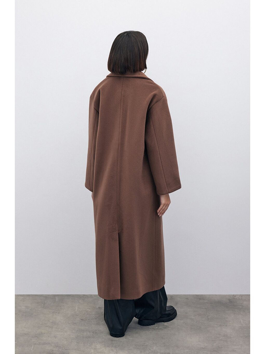 Kahverengi Kruvaze Uzun Kaban - Kahve-7