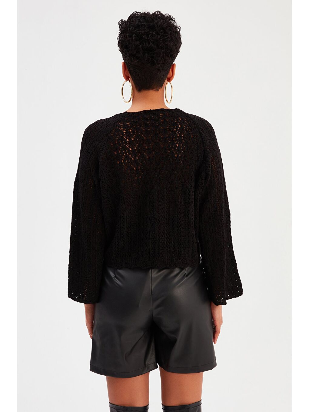 Kemerli Deri Şort - Siyah-6