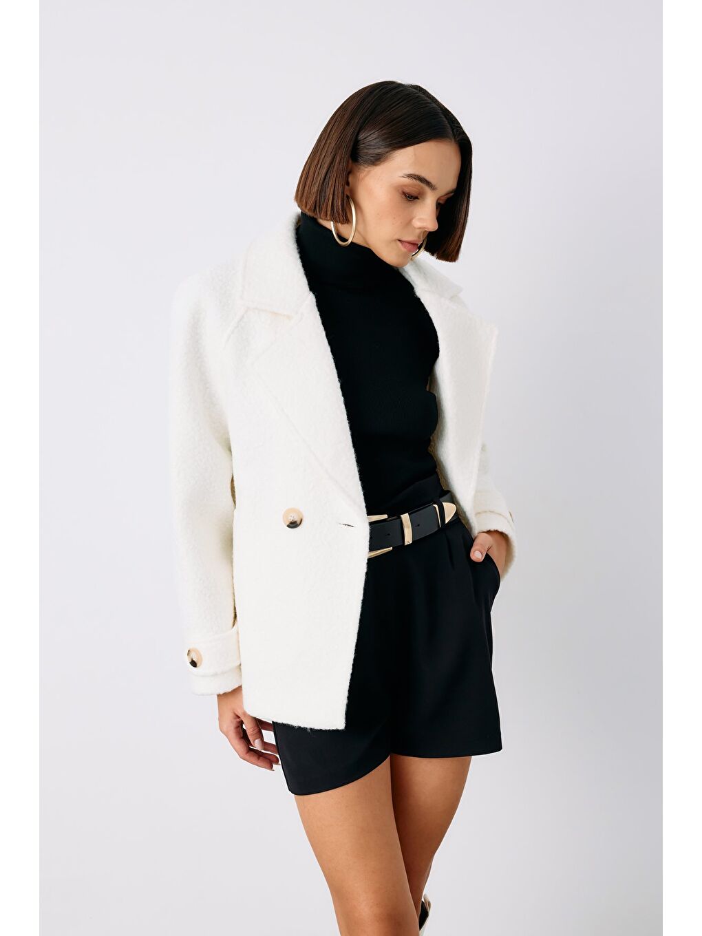 Buklet Kısa Kaban - Ekru-5