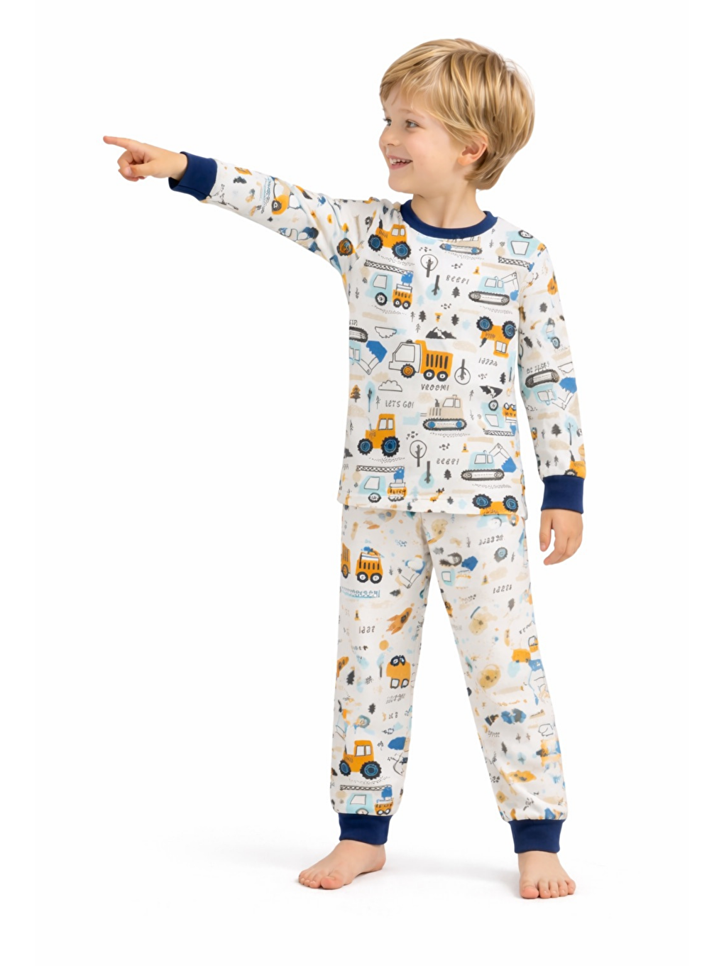 Lacivert Bisiklet Yaka Uzun Kollu Erkek Çocuk Pijama Takımı