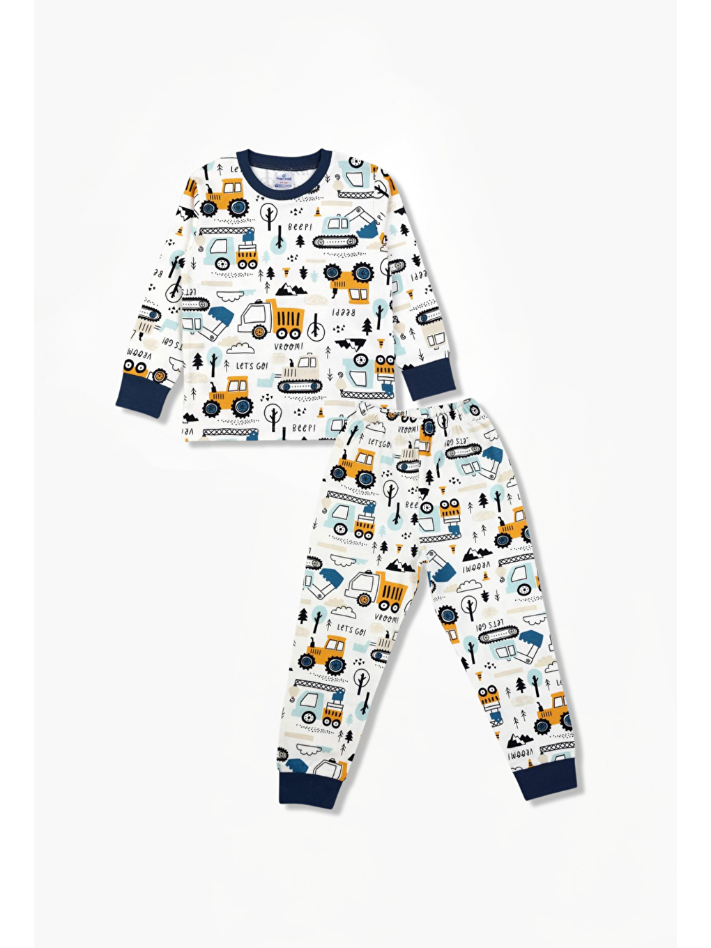 Lacivert Bisiklet Yaka Uzun Kollu Erkek Çocuk Pijama Takımı-3