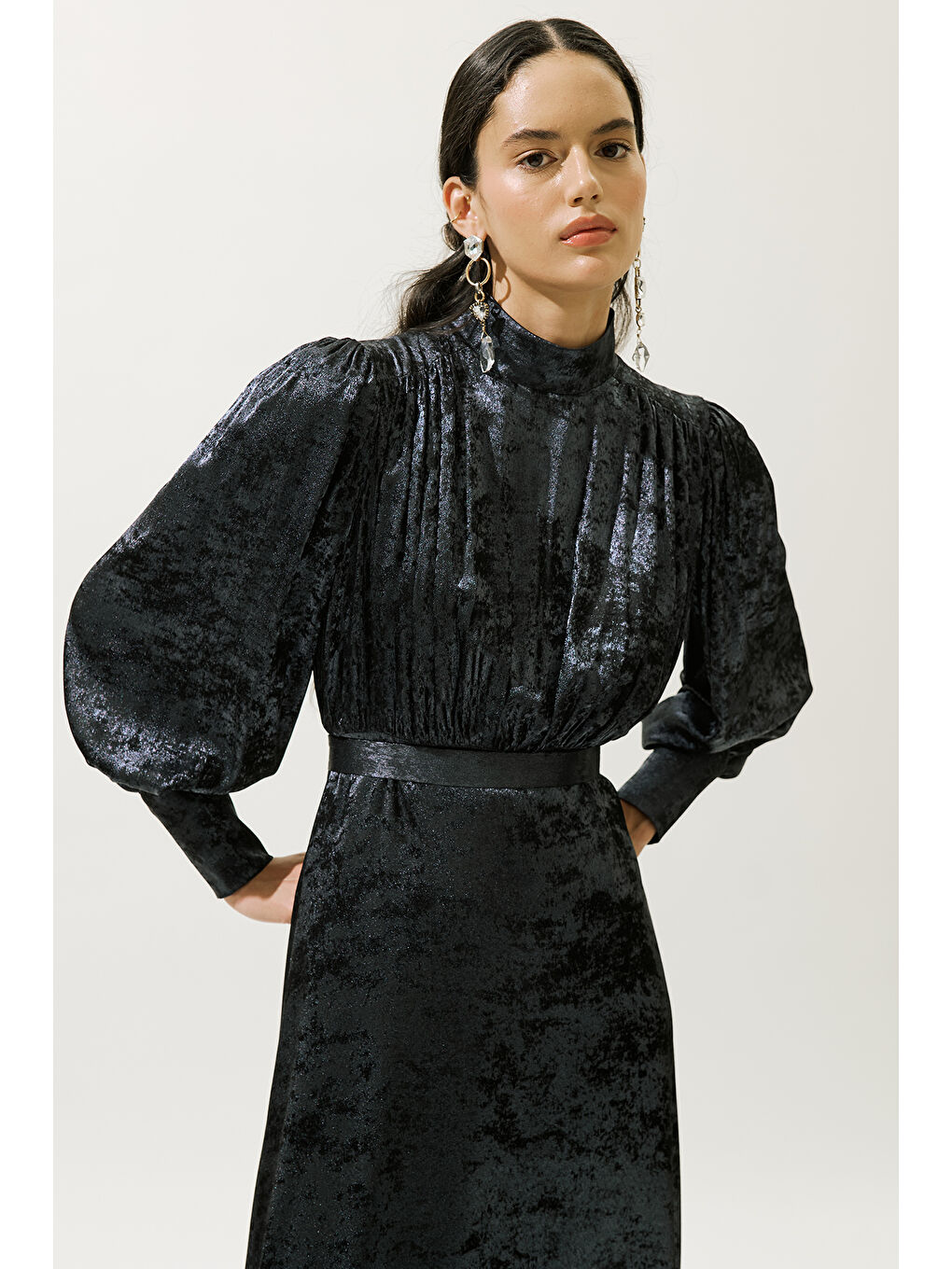 Işıltılı Abiye Elbise Gece Mavisi-1