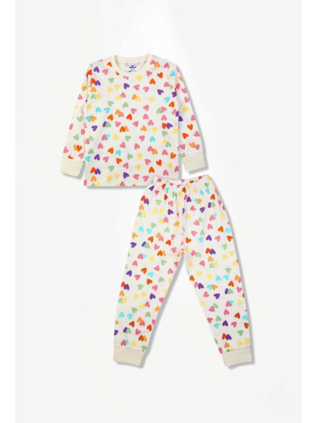 Ekru Bisiklet Yaka Uzun Kollu Kız Çocuk Pijama Takımı-4