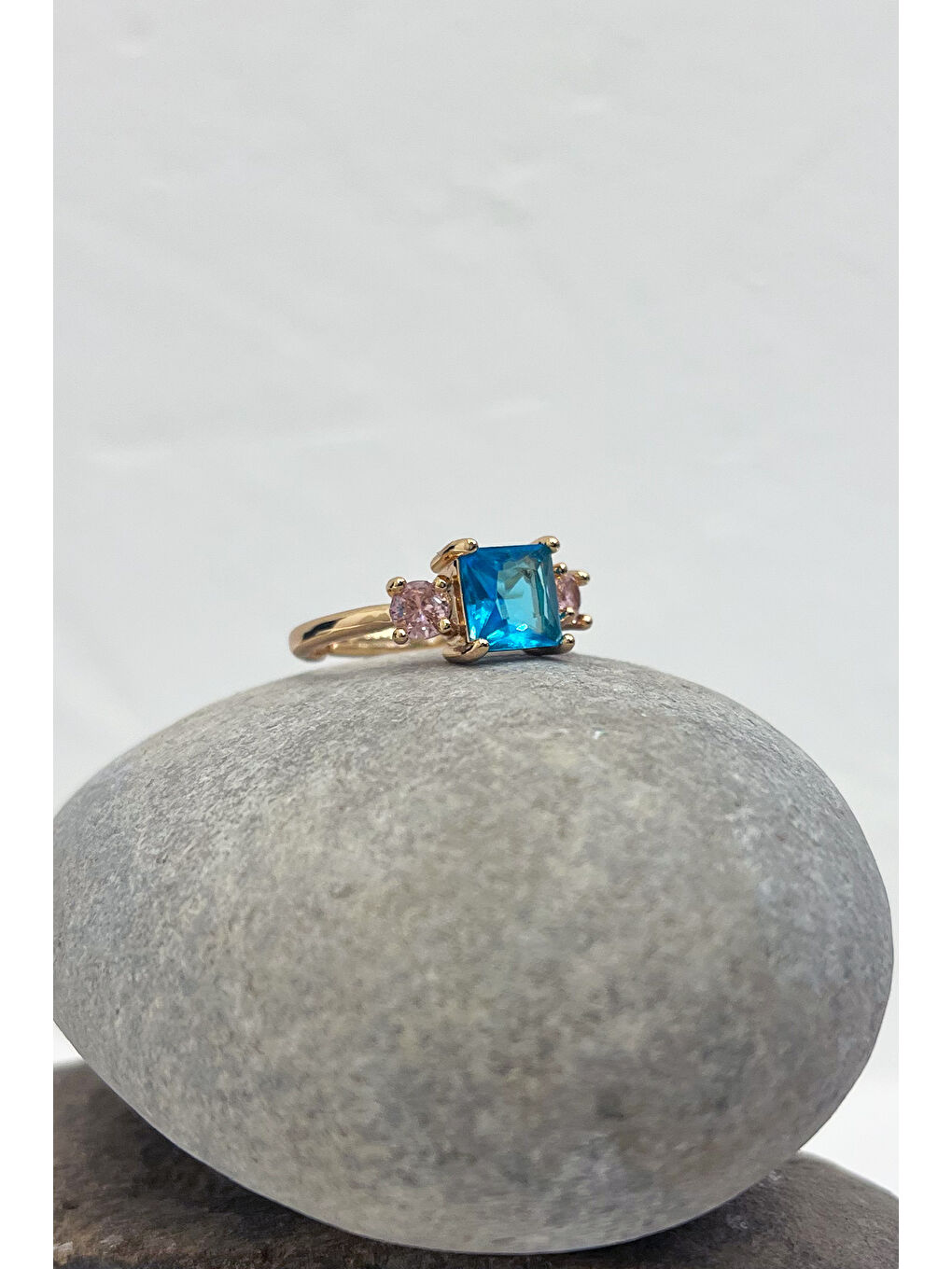 Doğal Renkli Baget Yüzük Mavi