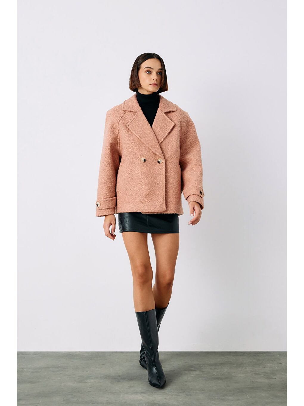 Pembe Buklet Kısa Kaban - Pudra-2