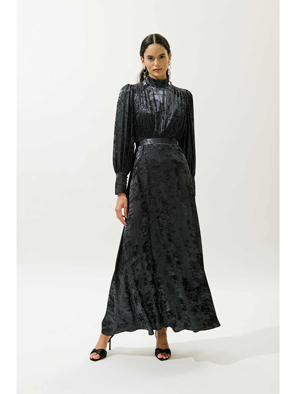 Işıltılı Abiye Elbise Gece Mavisi-3