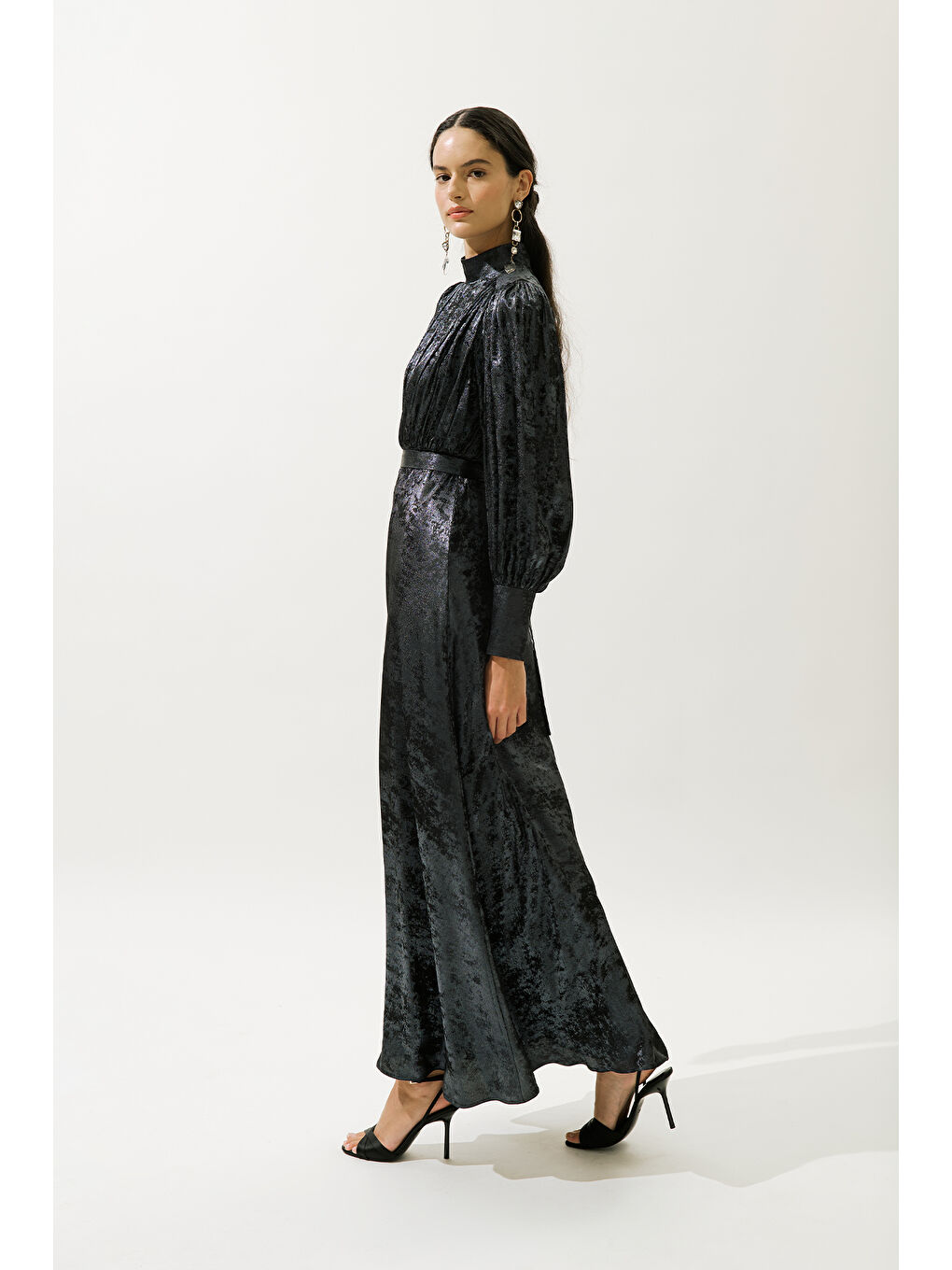 Işıltılı Abiye Elbise Gece Mavisi-4