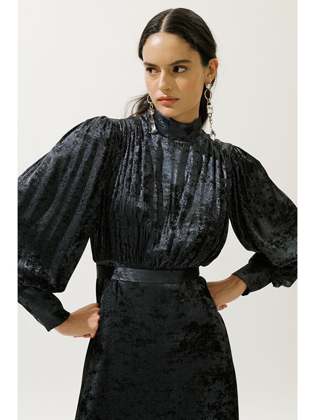 Işıltılı Abiye Elbise Gece Mavisi-5