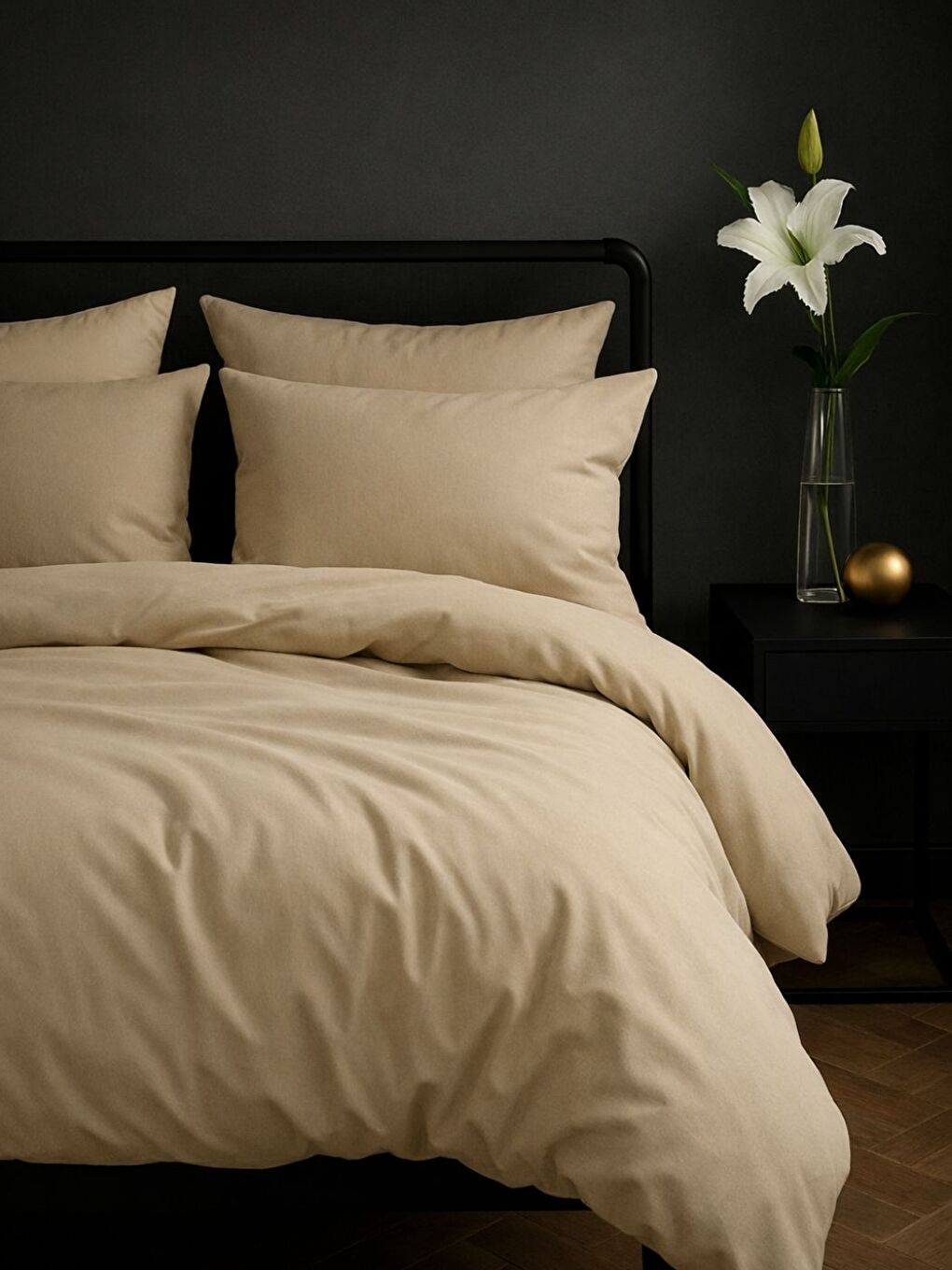 %100 Pamuklu Düz Boya Bej Tek Kişilik Nevresim Seti