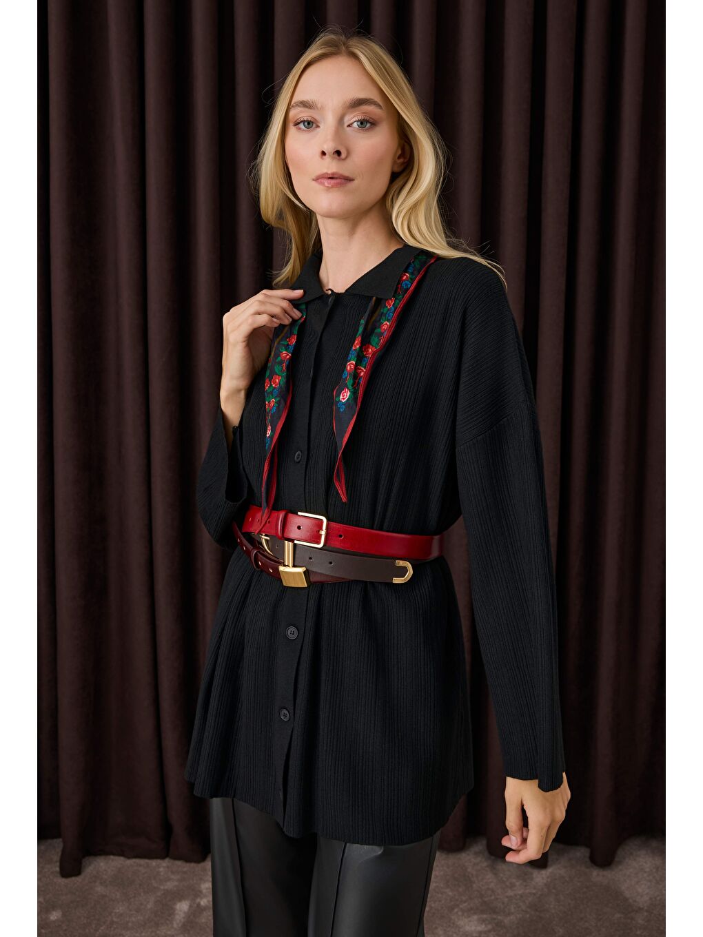 Fitilli Triko Hırka Siyah-1