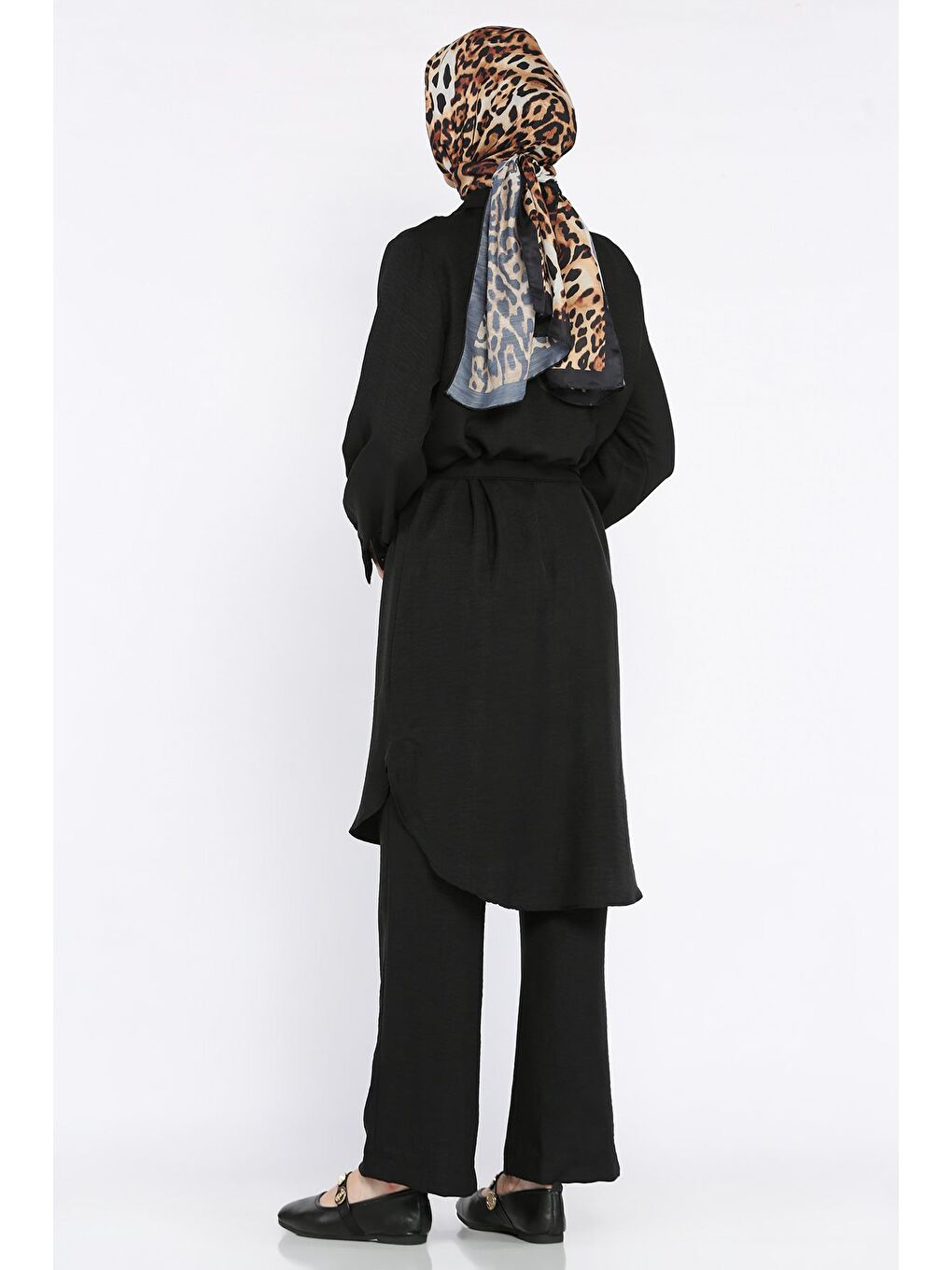Siyah Kadın İnci Ve Taş İşlemeli Kuşak Detaylı Tunik Pantolon Tesettür İkili Takım-5