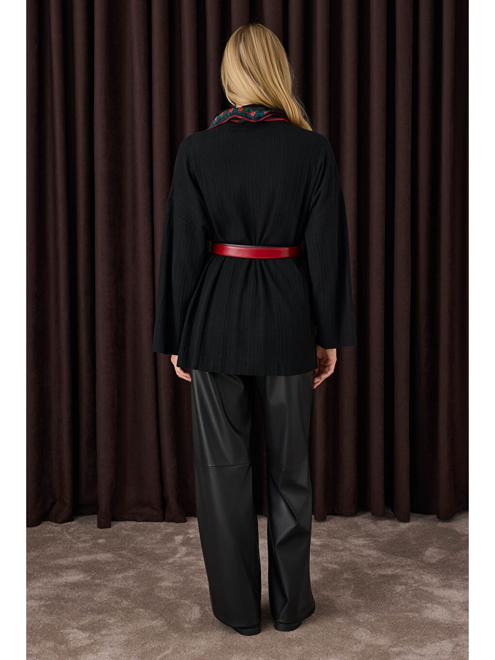 Fitilli Triko Hırka Siyah-4