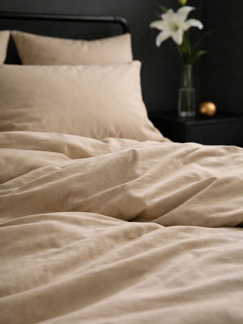 %100 Pamuklu Düz Boya Bej Tek Kişilik Nevresim Seti-2